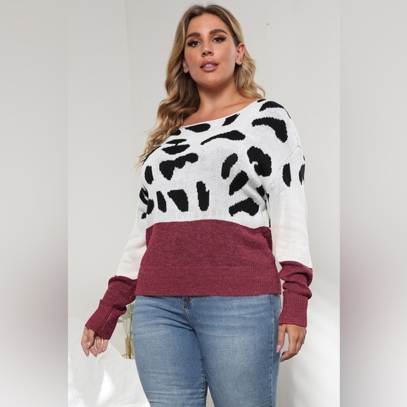 Roaring Fashion Color Block Leopard Sweater - Picture 2 of 4